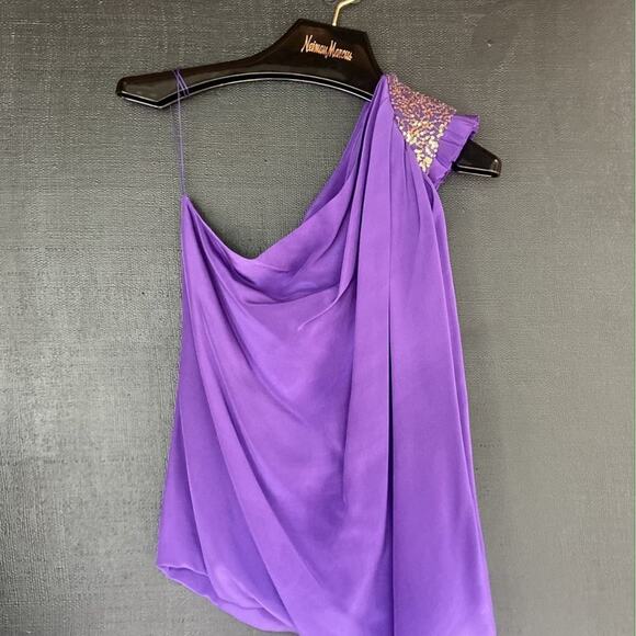 NEW Robert Rodriguez 6 Purple Sexy 100% Silk Blouse Gold‎ Sequin One Shoulder - Picture 12 of 13